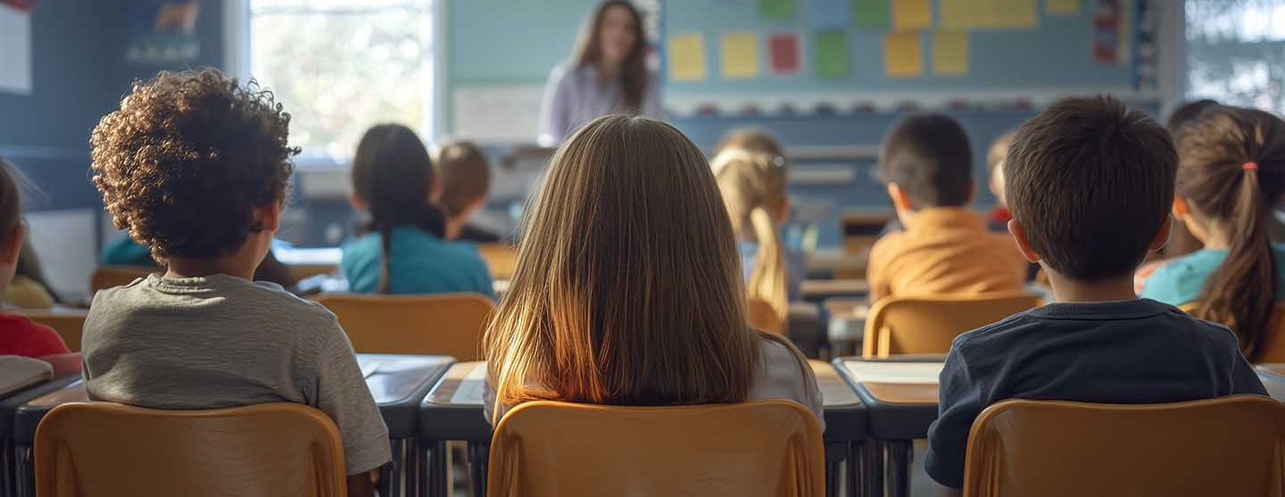 Elèves et instituteur dans une salle de classe