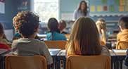 Elèves et instituteur dans une salle de classe